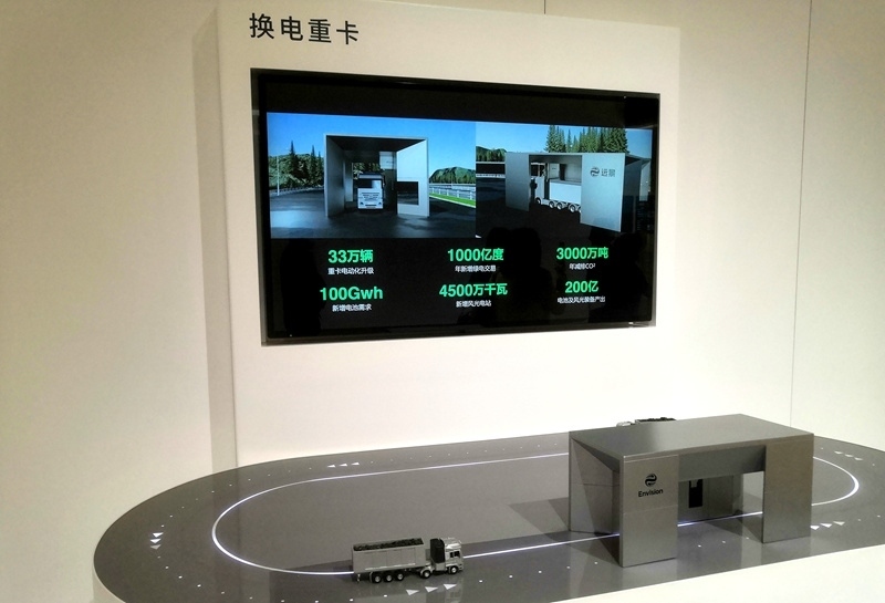 零碳產(chǎn)業(yè)園中換電重卡項(xiàng)目的演示模型。人民網(wǎng)記者 孫博洋攝