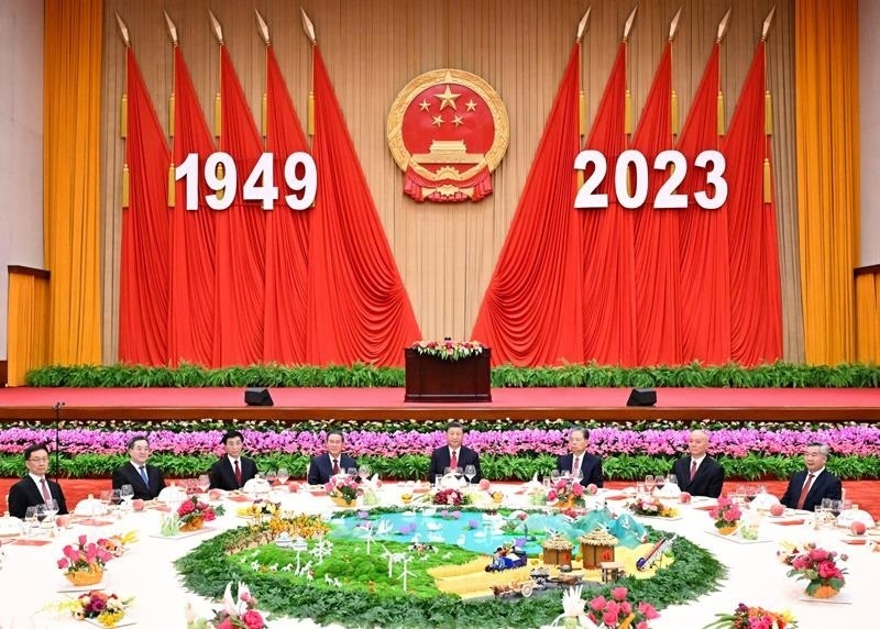 △2023年9月28日，慶祝中華人民共和國成立74周年招待會(huì)在北京人民大會(huì)堂舉行。