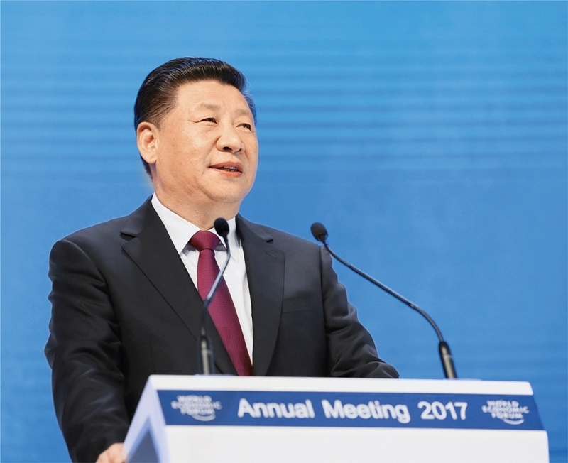 2017年1月17日，習(xí)近平主席在瑞士達(dá)沃斯國(guó)際會(huì)議中心出席世界經(jīng)濟(jì)論壇2017年年會(huì)開幕式，并發(fā)表題為《共擔(dān)時(shí)代責(zé)任 共促全球發(fā)展》的主旨演講。