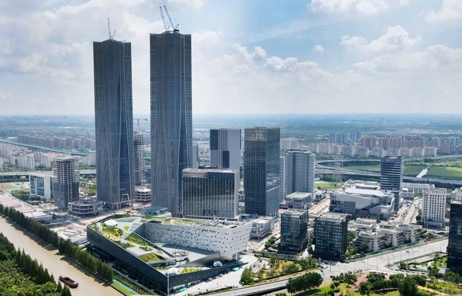 位于上海浦東新區(qū)的張江科學(xué)會(huì)堂（前）（2023年9月10日攝，無人機(jī)照片）。