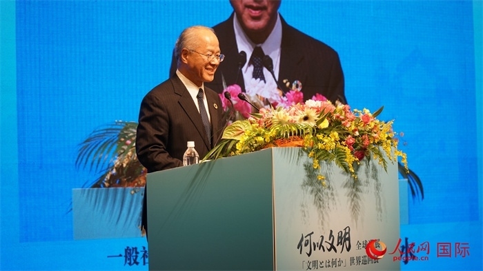 日本日中協(xié)會(huì)理事長(zhǎng)瀨野清水致辭。人民網(wǎng) 蔣曉辰攝