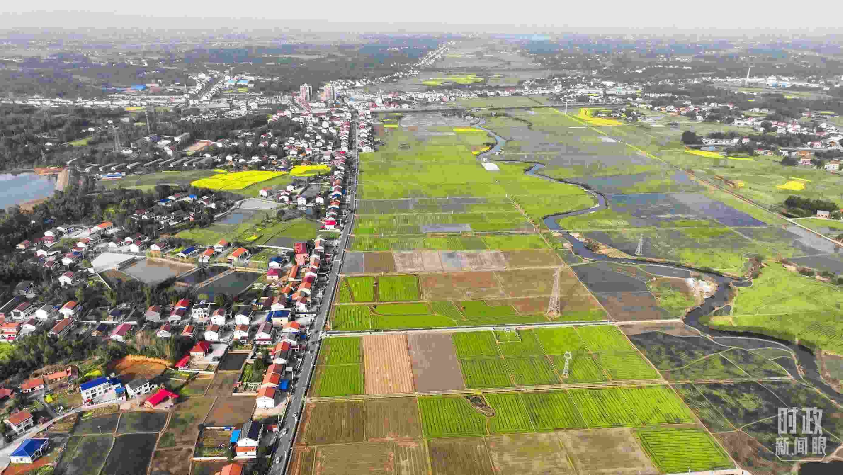 △俯瞰常德市謝家鋪鎮(zhèn)港中坪村。（總臺(tái)國廣記者李晉拍攝）