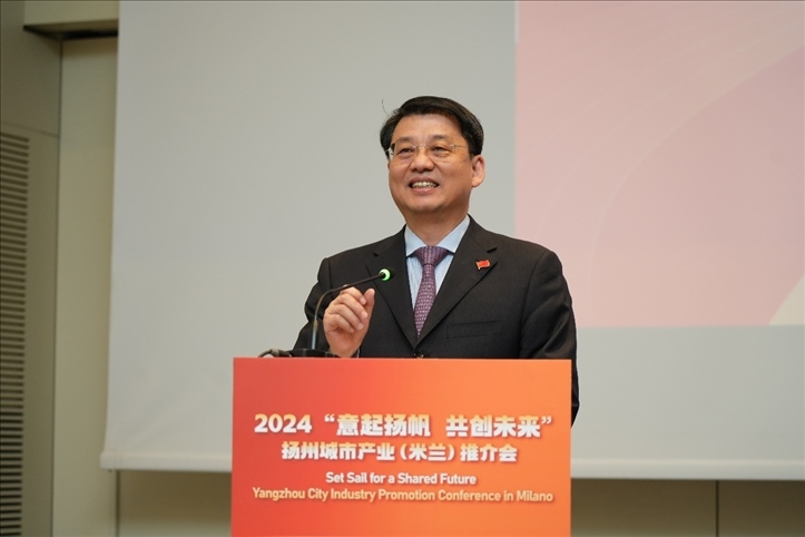 中國(guó)駐米蘭總領(lǐng)事劉侃寄語(yǔ)中意合作揚(yáng)帆遠(yuǎn)行。 主辦方供圖