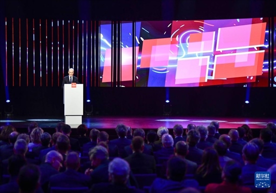 4月21日，挪威首相斯特勒在德國漢諾威工業(yè)博覽會開幕式上致辭。挪威是今年展會主賓國。新華社記者 任鵬飛 攝