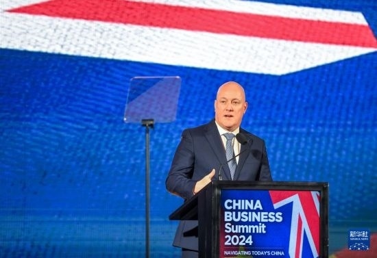 5月20日，新西蘭總理拉克森在奧克蘭出席新西蘭中國商業(yè)峰會并講話。新華社記者 郭磊 攝