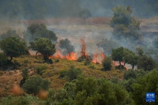 6月12日，以色列北部加利利地區(qū)遭受火箭彈襲擊后冒出滾滾濃煙。新華社發(fā)（阿亞爾·馬戈林攝/基尼圖片社）