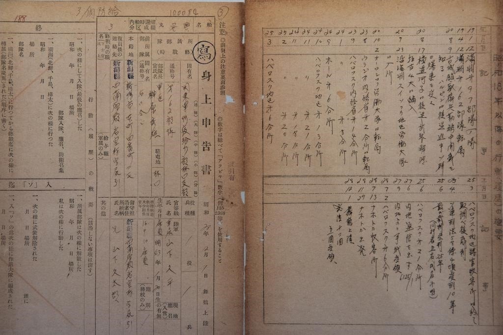 這是7月5日在侵華日軍第七三一部隊(duì)罪證陳列館拍攝的731部隊(duì)林口162支部《身上申告書》（影印件）。新華社記者 張濤 攝