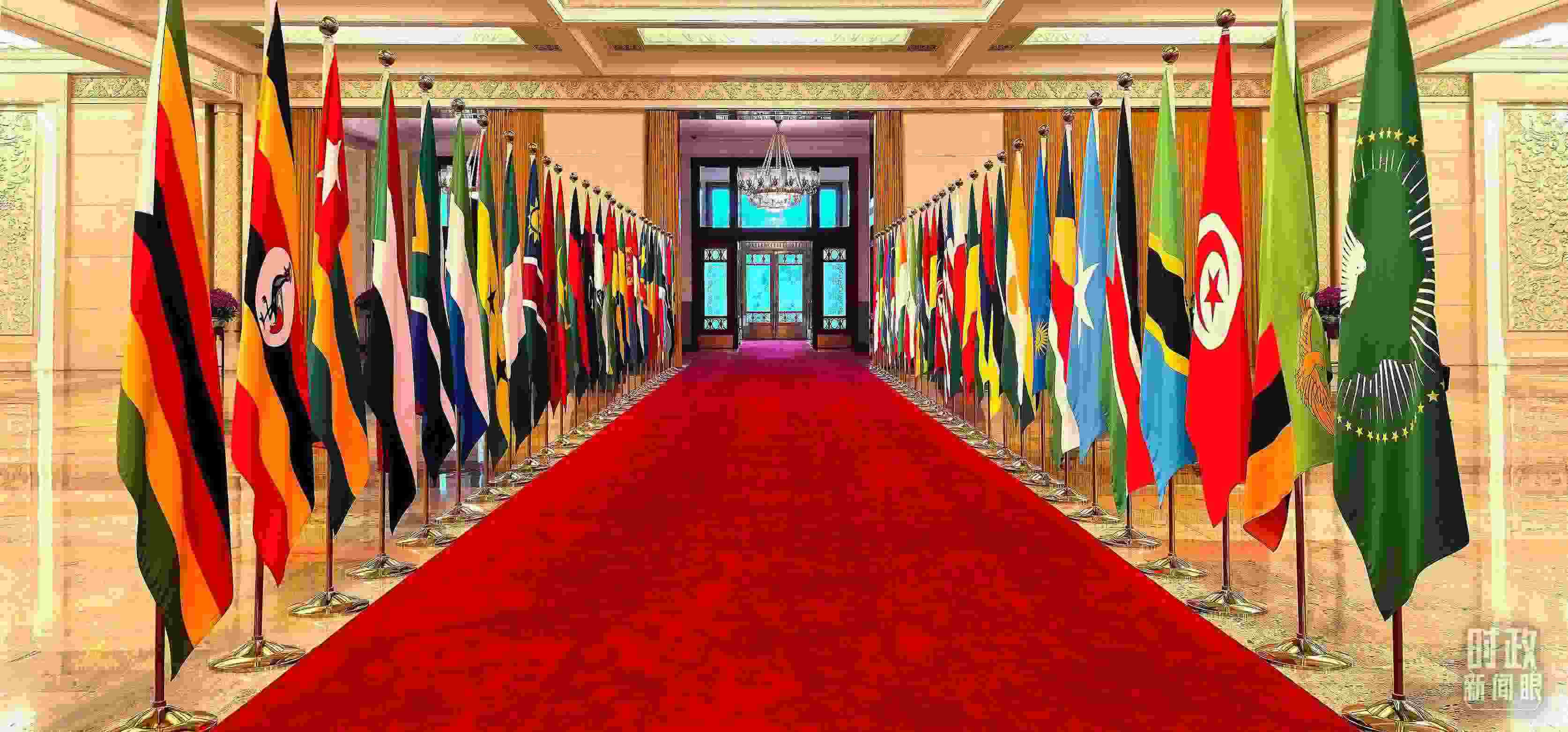 人民大會(huì)堂擺放的旗陣。（總臺(tái)央視記者馬超拍攝）