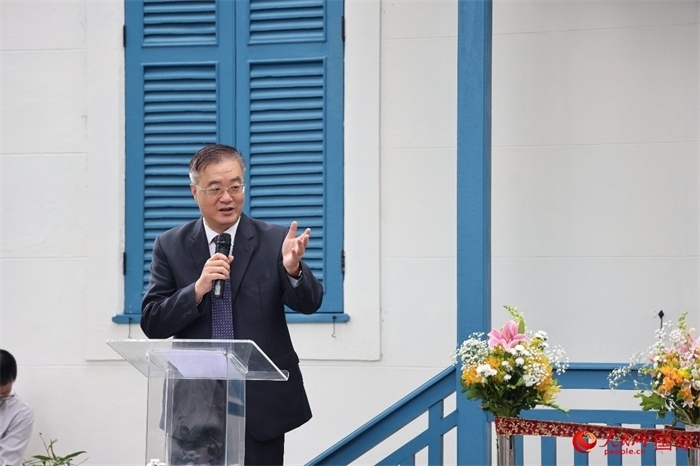 中國駐巴西大使祝青橋在開園儀式上發(fā)表致辭。人民網(wǎng)記者 張志文攝