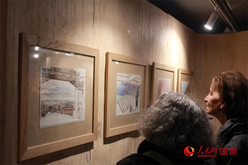 法國觀眾在欣賞展品。人民網(wǎng)記者 尚凱元攝